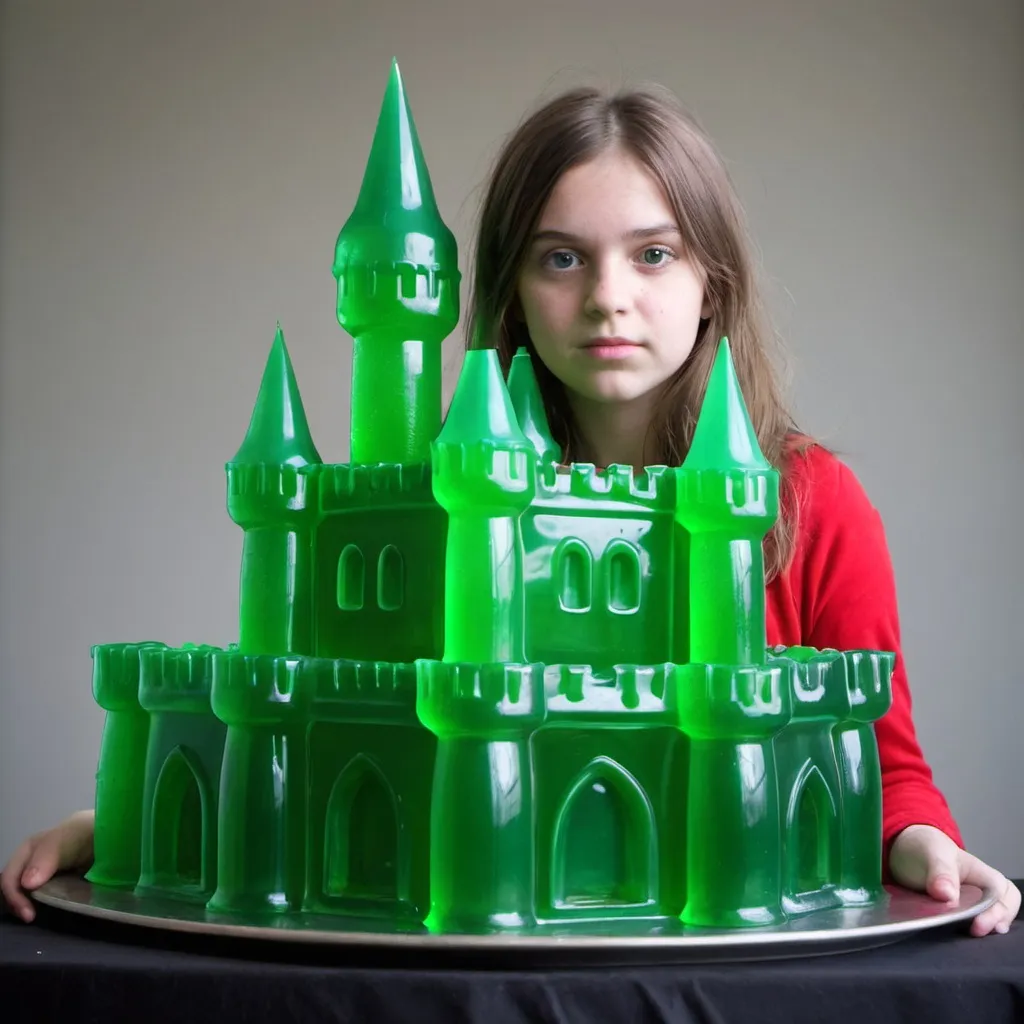 Prompt: Girl made of green jello ghastly castle england