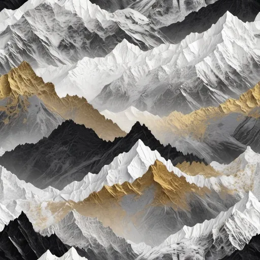 Prompt: high resolution textured himalayas in snow white, black and grey and golden