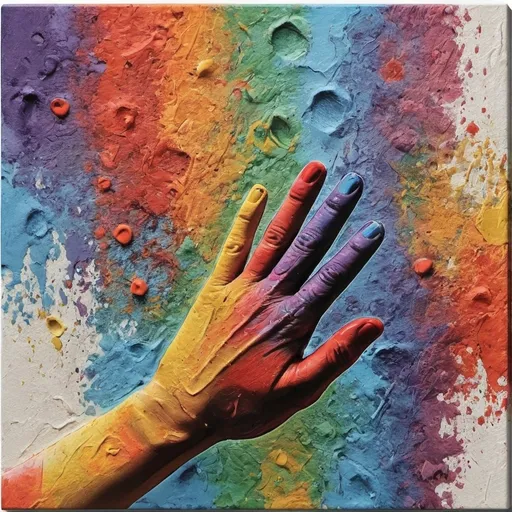 Prompt: A canvas art with multicoloured textured thumb impressions 