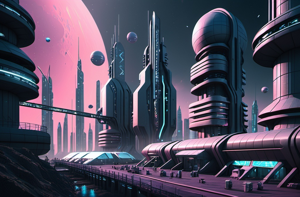 Prompt: create an 3D image of cyberpunk futuristic exterior space colony
