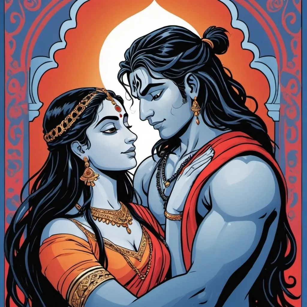 Prompt: a shiva shakti romeo and juliet done in graphic novel style
