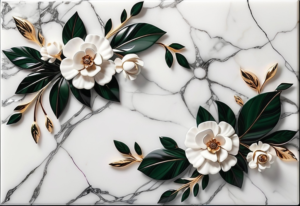 Prompt: panel wall art, wall decoration, marble background with flowers