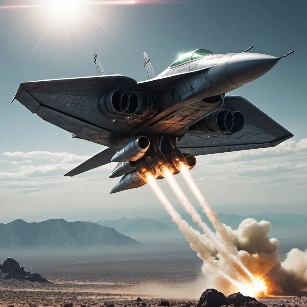 Prompt: Fighter plane chases alien spaceship