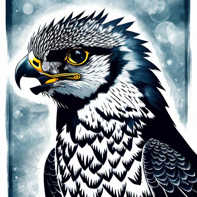 Prompt: Cool-toned anime illustration of a majestic peregrine falcon, ultra-detailed feathers with cool reflections, intense and piercing gaze, highres, atmospheric lighting, cool tones, realistic style