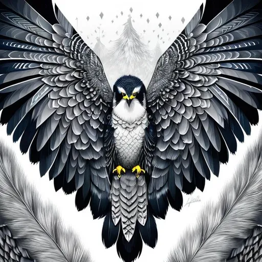 Prompt: Cool-toned anime illustration of a majestic peregrine falcon, ultra-detailed feathers with cool reflections, intense and piercing gaze, highres, atmospheric lighting, cool tones, realistic style