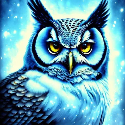 Prompt: Anime illustration of an owl, cool-toned highres, ultra-detailed, atmospheric lighting
