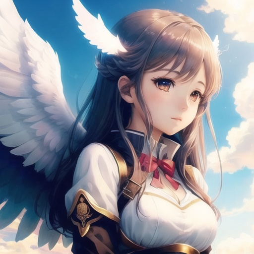 Prompt: beautiful anime girl, angel wings flying in sky