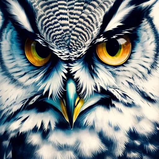 Prompt: Cool-toned anime illustration of a majestic owl, ultra-detailed feathers with cool reflections, intense and piercing gaze, highres, atmospheric lighting, cool tones, anime style