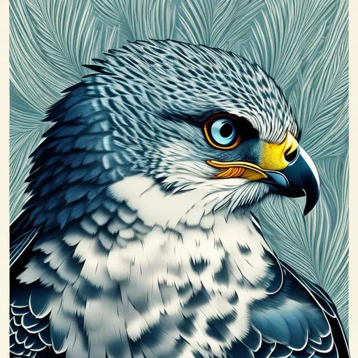 Prompt: Cool-toned anime illustration of a majestic peregrine falcon, ultra-detailed feathers with cool reflections, intense and piercing gaze, highres, atmospheric lighting, cool tones, anime style