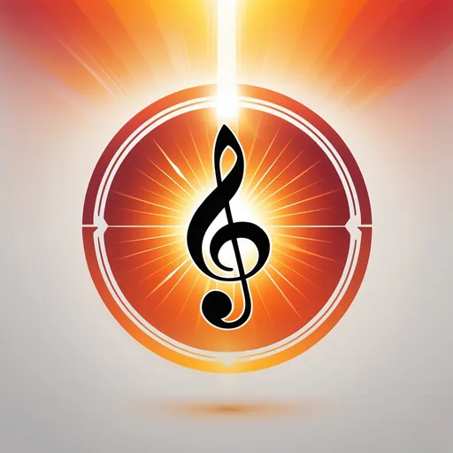 Prompt: minimalist logo design, treble clef, light at the center, vibrant sun burst background, sun flare effect, (red, orange, and yellow with contrast), modern, clean lines, dynamic composition, album cover style, warm tones, creative and sleek, ultra-detailed, high quality 4K.