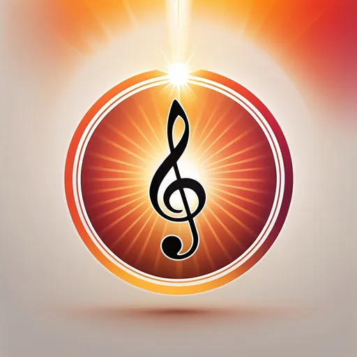 Prompt: minimalist logo design, treble clef, light at the center, vibrant sun burst background, sun flare effect, (red, orange, and yellow with contrast), modern, clean lines, dynamic composition, album cover style, warm tones, creative and sleek, ultra-detailed, high quality 4K.