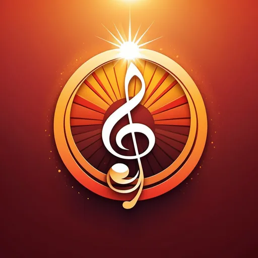 Prompt: vector, minimalist logo design, treble clef, light at the center, vibrant sun burst background, sun flare effect, (red, orange, and yellow with contrast), modern, clean lines, dynamic composition, album cover style, warm tones, creative and sleek, ultra-detailed, high quality 4K.