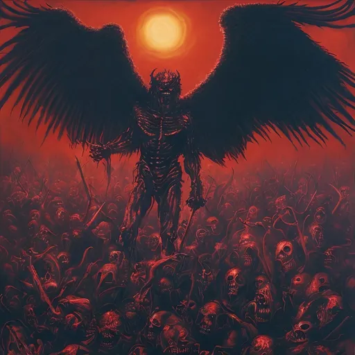 Prompt: a painting of a demonic demon surrounded by zombies in a city, angel in hell, detailed cover artwork, with hellish devil wings, album art, infernal art in good quality, death metal album cover, satan in hell, scary detailed art in color, king of hell, 1 9 8 0's heavy metal album art, official artwork, the final battle in hell

an image of a demon in the middle of a crowd of people in a city, demons of hell, metal album cover art, scary detailed art in color, Jason Edmiston, heavy metal comic cover art, devilman, 1 9 8 0's heavy metal album art, by Jason Edmiston, detailed cover artwork, grotesque hell, human need death angel, angel in hell, infernal art in good quality, hyperrealistic hell, demonology, cosmic horror entity with wings, death metal album cover, beksinski and dan mumford, circle pit demons, evil album cover