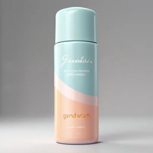 Prompt: create a bottle design for sunscreen named grandioseglow sunscreen which our main ingredient is mineral. blank background. pastel colour. aesthetic not too simple. with colour like bluewish or greenish.