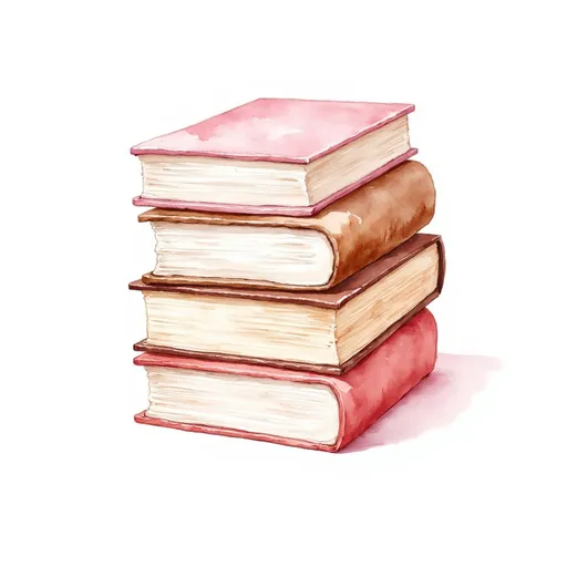 Prompt: Stack of books in pink, brown, and beige tones.
Isolated on a white background.