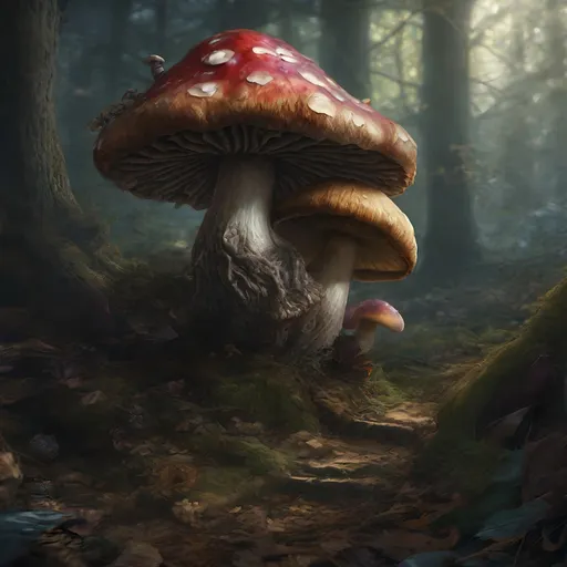 Prompt: living mushroom, phantasy, magic, walking fungi, greg rutwoski, karl kopinski, dungeons and dragons, dark souls, photo real