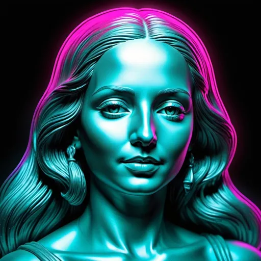 Prompt: hyper realistic Dreamig 3d woman inspired by monalisa, sketched on   perfect balancing metallic neon Oil, great perfect grassed contrasted bright in color tones, perfect ,neon  