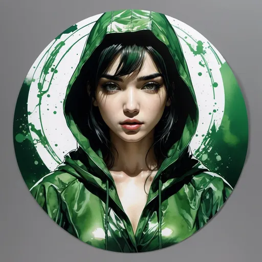 Prompt: (((Yoji Shinkawa))), sticker of an ultra-detailed portrait of Dua Lipa as  fortuneteller (green skin) wearing (green hooded battle mage dress), high-quality cell-shaded illustration in post-apocalyptic style by Yoji Shinkawa, green skin, large crystal ball, dynamic pose, perfect anatomy, freedom, soul, approach to perfection, cell shading, 4k, cinematic, dramatic atmosphere, watercolor painting, global illumination, detailed and intricate environment, wartorn background, concept art, fluid and sharp focus, volumetric lighting, cinematic lighting, Art by Yoji Shinkawa,