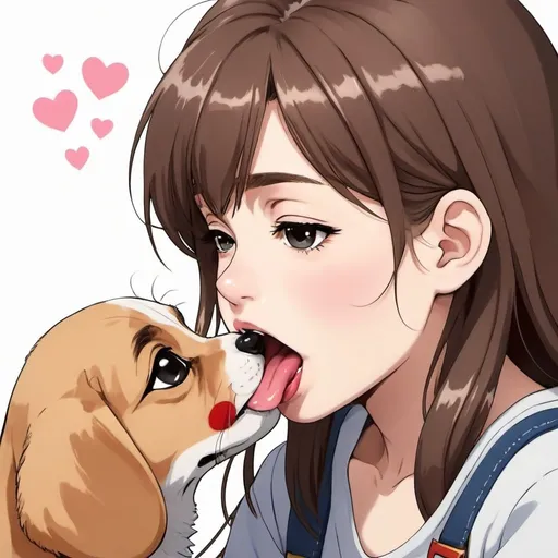 Prompt: a puppy licking a girl anime
