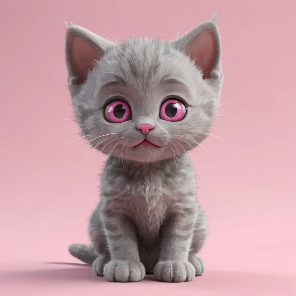 Prompt: little grey kitten with a pink nose animated

