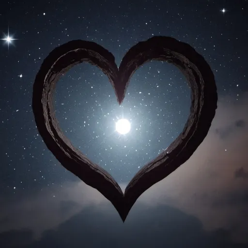 Prompt: a broken heart in the cosmos trying to heal my soul stars shining bright in a bright moon