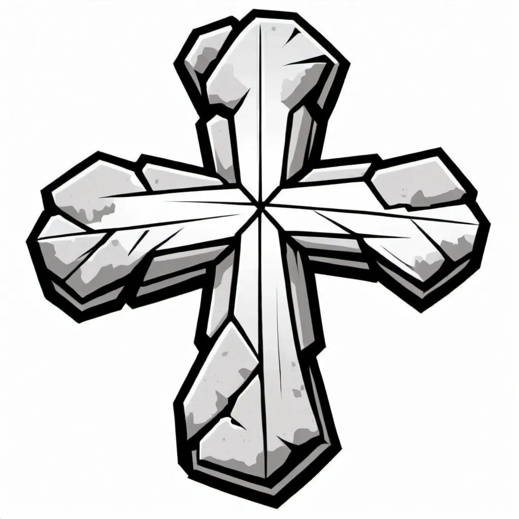 Prompt: Create a cross made of big raw stones  in all body in a stencil style and a vector format, black and white style, no shadows, no details, no sharp corners
