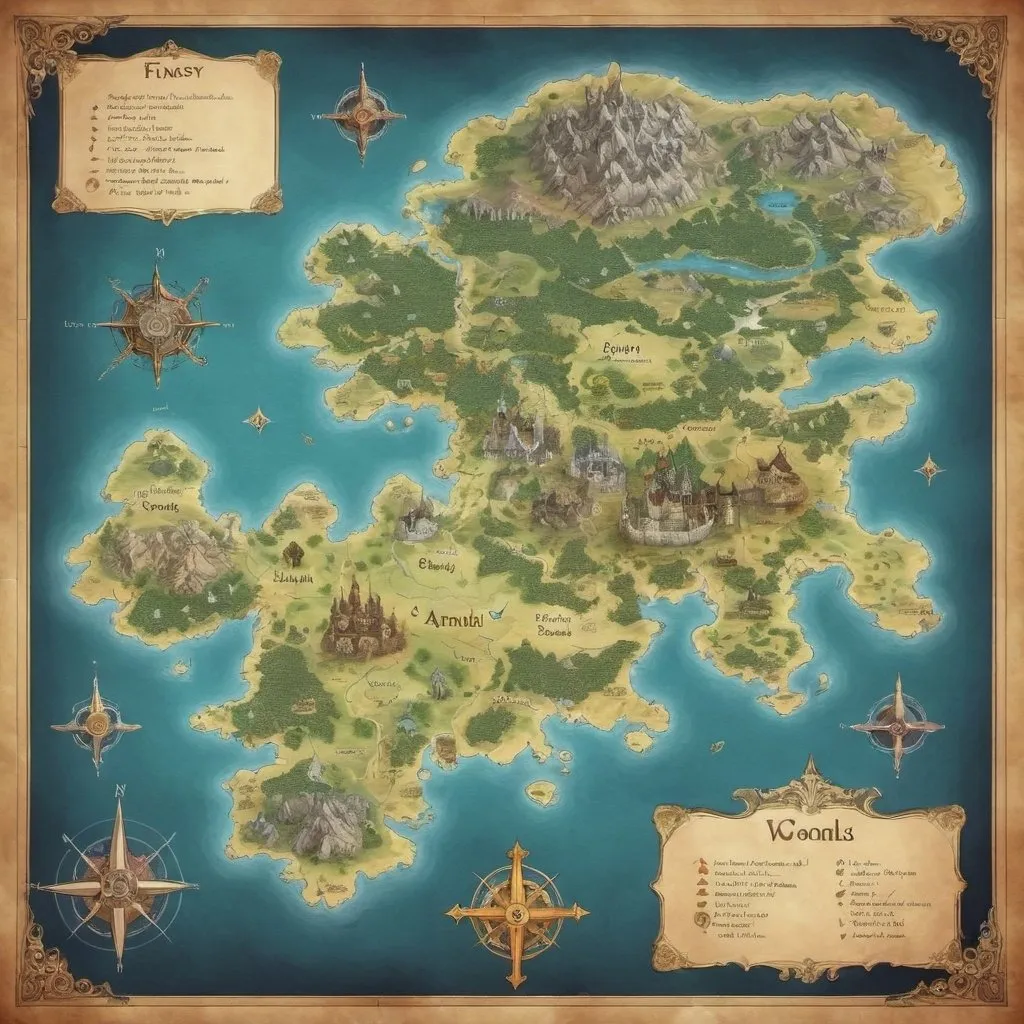 Prompt: A fantasy world map with names that you can read