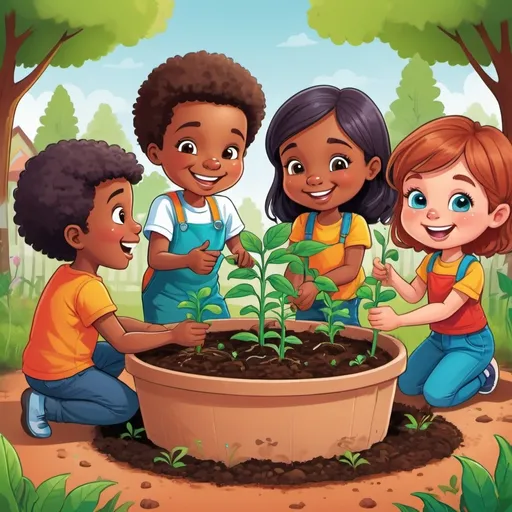 Prompt: Poster inviting kids to transplant their own seedling, interactive hands-on activity, vibrant and colorful, high quality, cartoon style, cheerful and playful, diverse group of kids, colorful garden setting, happy and smiling kids, colorful seedlings, interactive experience, educational, lively colors, inviting atmosphere, playful font, cheerful illustration, fun and engaging, hands-on learning, vibrant, lively, high quality, cartoon, educational, interactive, diverse, colorful, cheerful, playful, inviting