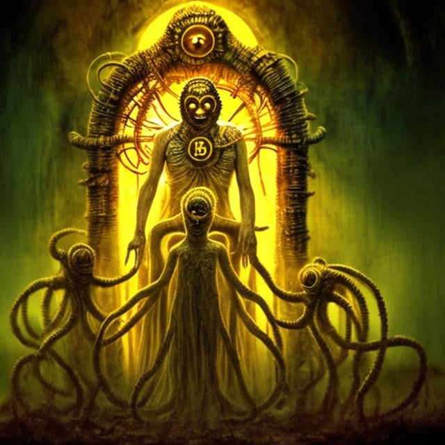 Prompt: hastur with the baby in yellow in Carcosa