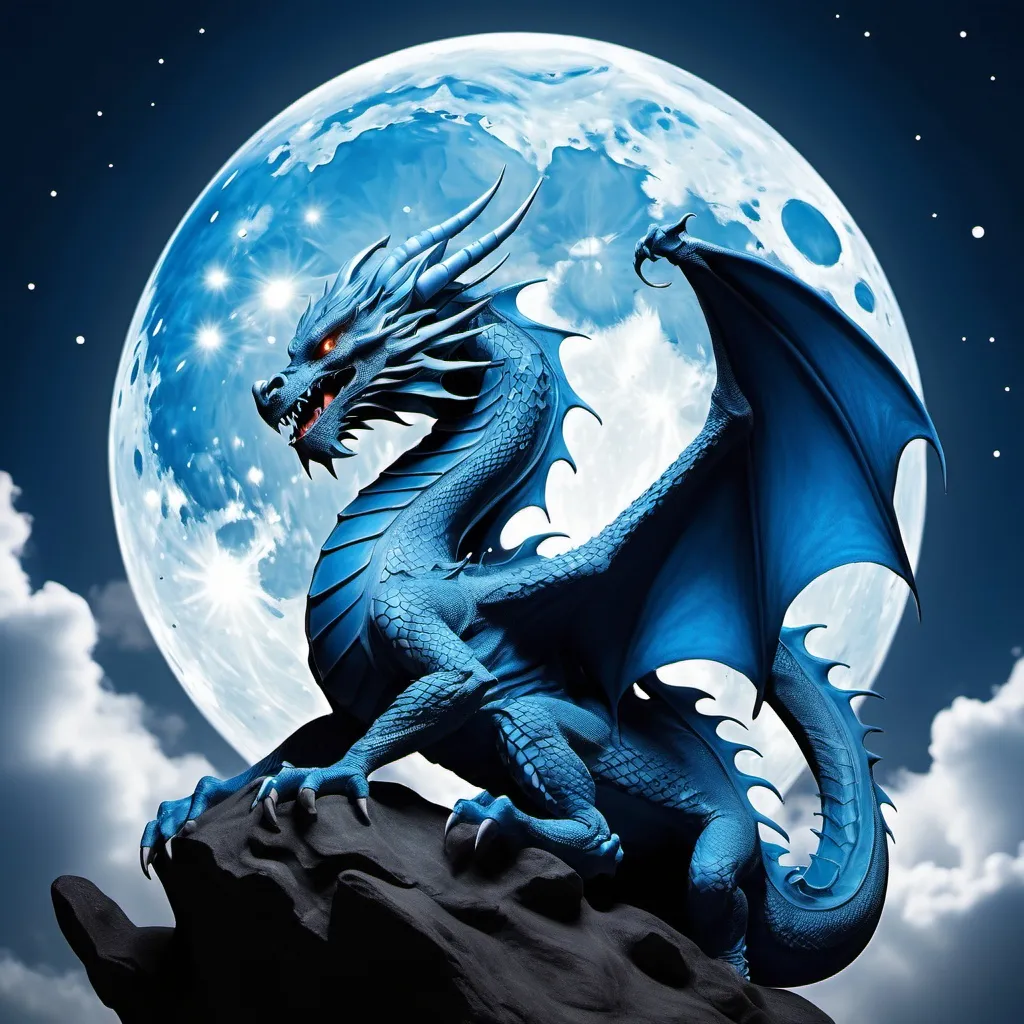 Prompt: dragon a blue one,in the midmoon- sky

