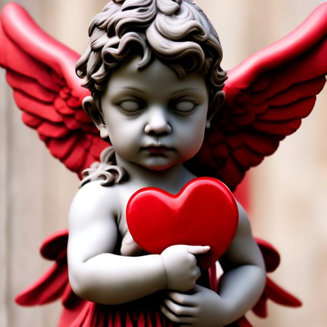 Prompt: cupid hold red heart in his hands