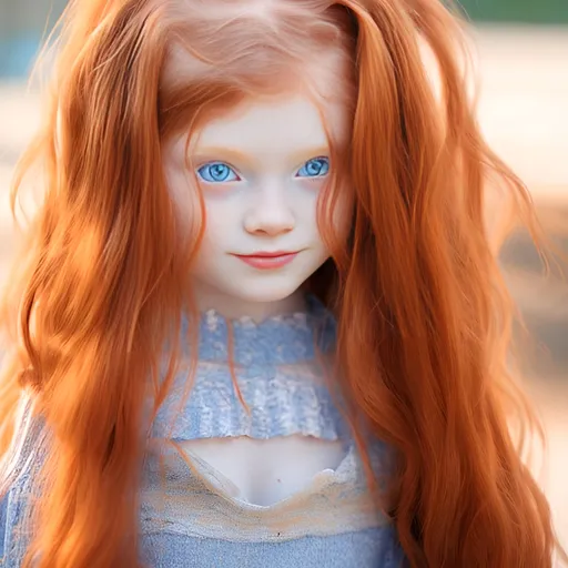 Prompt: Beautiful girl with Long red hair and blue eyes