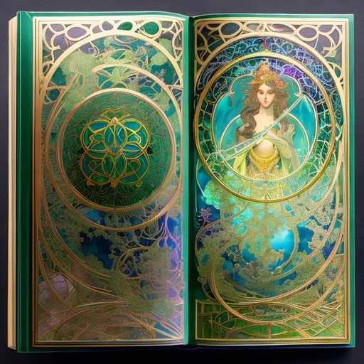 Prompt: hyperrealist detailed magic arcane closed spell book, the cover of the book is made out of neon glass and neon quartz, the pages are see through and are made out of star dust and dreams,  a stunning Alphonse Mucha masterpiece in fantasy nouveau artstyle by Anders Zorn and Joseph Christian Leyendecker ,