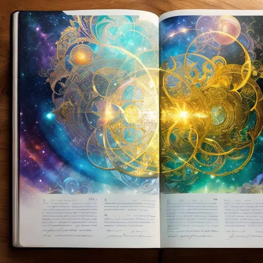 Prompt: hyperrealist detailed magic arcane spell book in the middle center of a galaxy background, golden runes flowing off the page hyper real game asset,  concept art engulfed by  stars , a stunning Alphonse Mucha masterpiece in fantasy nouveau artstyle by Anders Zorn and Joseph Christian Leyendecker ,