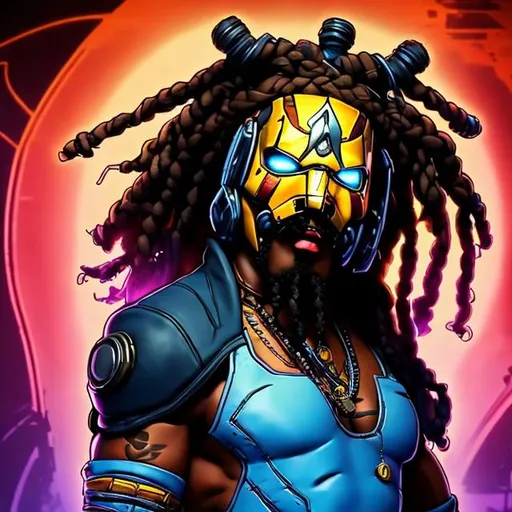 Prompt:  black man, with dreads,
Brian Martel Jennifer and Wildes Jim Sanders art style and borderlands 3 art style, nice mouth, beautiful eyes, 