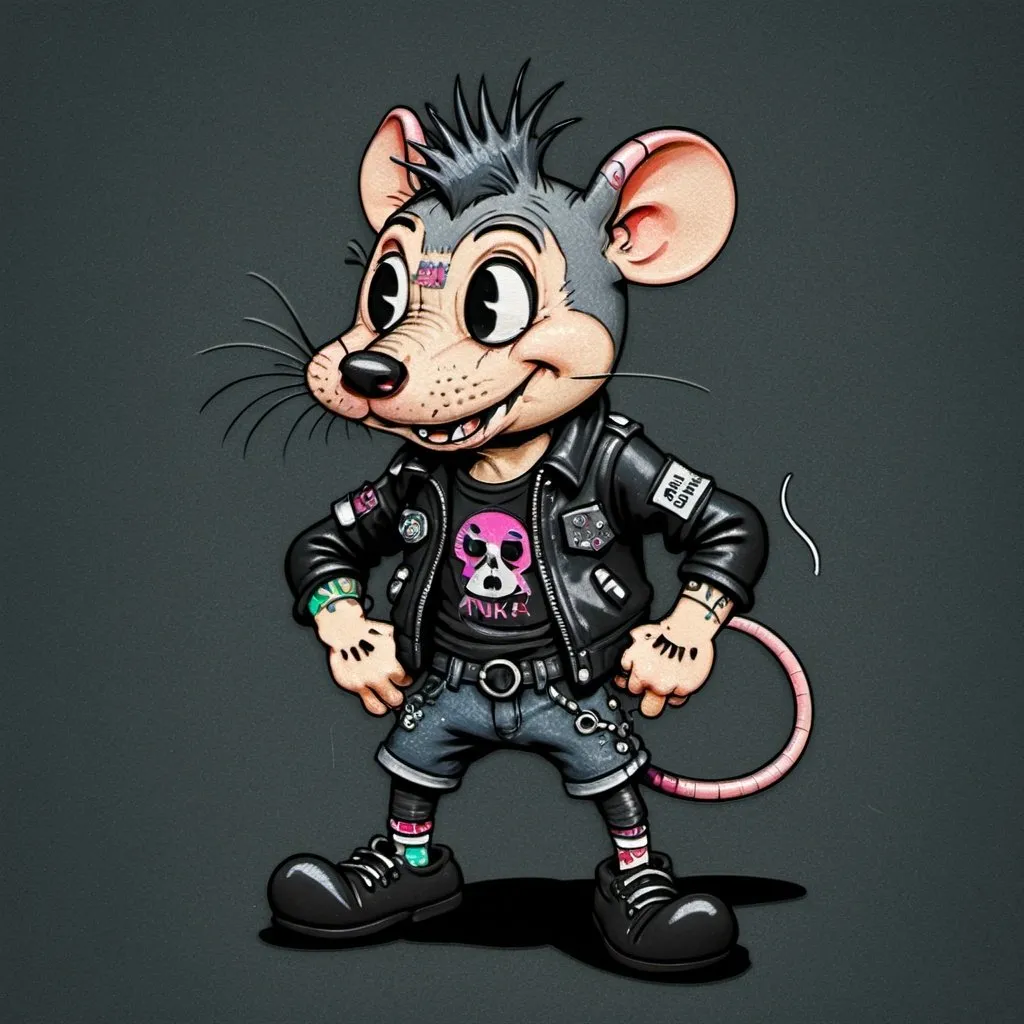 Prompt: One anthropomorphic rat, punk clothes, gen Z clothes, Cyberpunk style, punk battle jacket, piercings, earrings, bottoms and pins, patches, activism, radical, protest, political, cute, boy