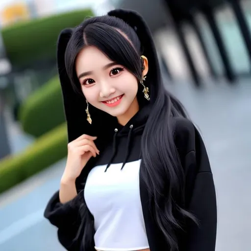 Beautiful asian girl wearing over size hoodie in casual style AI
