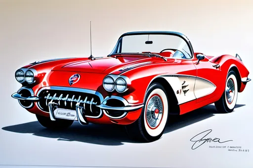 Prompt: use best practices of art and design to create a realistic, negative space, center focus, hyper detailed, crisp focus, sharp focus, UHD, HDR, 128K, a hyper realistic, vibrant color color pencil technical illustration cutaway drawing, on white paper, of an isometric cherry red 1957 corvette convertible  disassembly parts exploded view disassembly, hyper detailed drawing, in the style of Norman Rockwell, Caravaggio, Steve Hanks, and Michael James Smith, using atmospheric perspective, with dramatic lighting, drawing of 
 . The drawing is predominantly adorned with rich vibrant colors, with a striking accent color, BD8B0E, adding an electrifying touch.  add negative space around object. white space. color pencil drawing


a technical illustration cutaway drawing of a cherry red 1957 corvette convertible disassembly parts exploded view disassembly