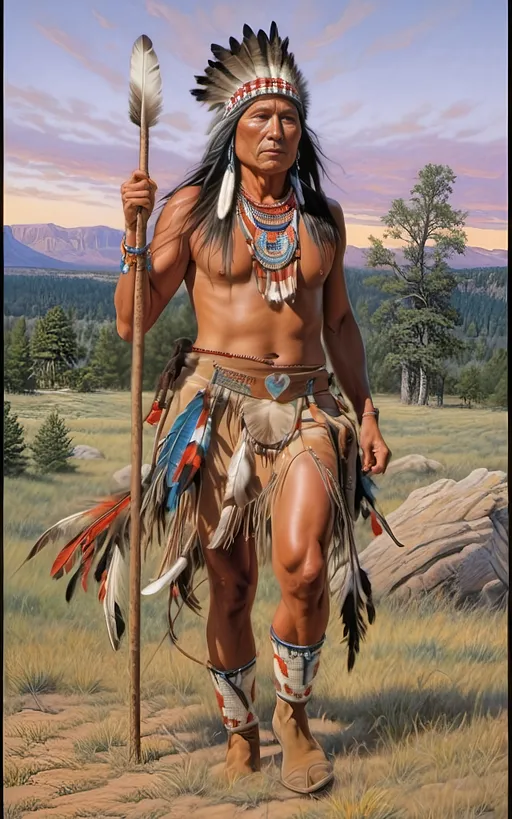 Prompt: create a realistic, hyper detailed, color pencil drawing, hyper detailed, UHD, HDR, 128K, In the heart of a picturesque landscape drawing in the style of Norman Rockwell, Steve Hanks, and Michael James Smith, dramatic natural lighting, portrait of a The Sioux Indian on a galloping horse counting coup is a traditional Native American ceremonial hunt that holds cultural significance among the Sioux people. In this dance, participants often wear elaborate traditional regalia, adorned with feathers, beads, and other symbolic elements.

Imagine a Sioux Indian dog dancer on a galloping horse, dressed in vibrant and meticulously crafted attire, consisting of fringed clothing, a headdress adorned with feathers, and intricate beadwork reflecting the cultural heritage of the Sioux tribe. The dancer moves with purpose and grace, embodying the spirit of the dog dance.