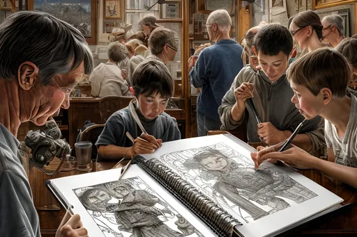 Prompt: create a highly detailed colored pencil drawing standing portrait on grey paper, in the style of Norman Rockwell, Tsutomu Nihei and Steve Hanks. Every detail is meticulously captured, in HDR (High Dynamic Range), UHD (Ultra High Definition), and 1080p.  use sharp contrast and dramatic lighting. use best practices in art and design to create what would be considered an artistic masterwork. 

In this breathtaking drawing, a mesmerizingly ethereal alien landscape unfolds before us.  a stunning digital painting, is brimming with vibrant hues and meticulous detailing. Our eyes are immediately drawn to the central subject: a towering crystalline structure that emanates an otherworldly glow, shimmering in iridescent shades of celestial blues, greens and mystical purples. The intricate patterns adorning the object's surface resemble ancient symbols of an enigmatic civilization. Surrounding this magnificent structure are vast, rolling plains, bathed in a soft, surreal light that casts long shadows and lends an aura of mystery to the scene. Intriguing, yet tranquil, this numinous world invites viewers to contemplate the vastness of the cosmos and ponder the secrets that lie within.                                                                                                                                                                                      
                                                                                                                                                                                                                                                                           
 make the best use of positive and negative space. Sharp focus and rich color. leather futuristic uniform. use all best practices in art and design to produce what would be recognized as a master work art piece. use accurate perspective and foreshortening. use atmospheric perspective. create expressive faces and use dramatic lighting.  