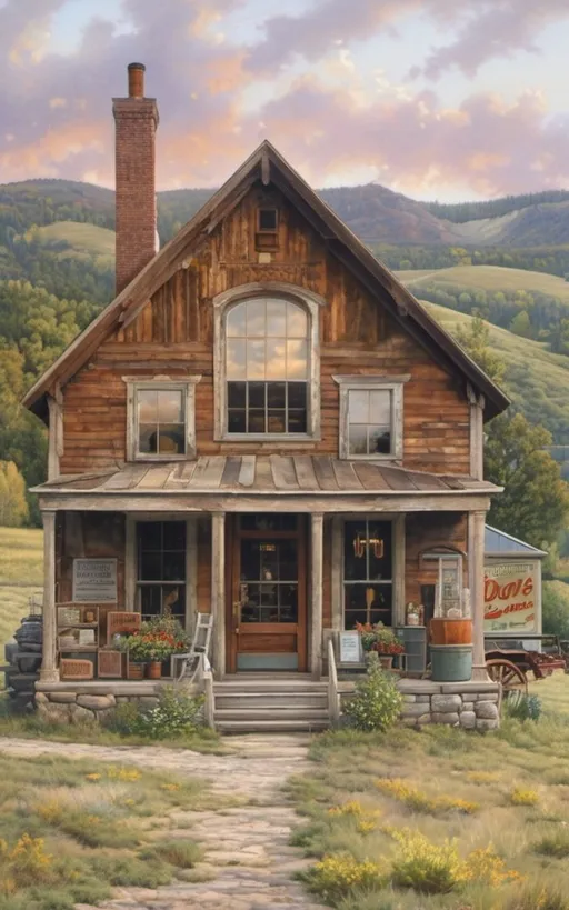 Prompt: create a realistic, hyper detailed, color pencil drawing, hyper detailed, UHD, HDR, 128K, In the heart of a picturesque landscape drawing in the style of Norman Rockwell, Steve Hanks, and Michael James Smith, dramatic natural lighting, façade door and front window with reflection of western dry goods store in 1880 zoomed into window with "Dry Goods" painted on window with reflection; view of the window and door front view portrait of the façade of a dry goods store. The 1880s dry goods store presents a nostalgic glimpse into the past, frozen in a frame of time. The weathered façade of the establishment, constructed from aged wood, bears the marks of countless seasons and stories. As you zoom in, your eyes are drawn to the front window, a portal to the world within. The window, adorned with the bold proclamation "Dry Goods" in a rustic western font, is a canvas that captures the essence of the era. Half of the glass surface is dappled with a glaring reflection, mirroring the surroundings of the bustling street. Buildings, clouds, and the expansive sky blend into a mosaic of distorted imagery, adding an atmospheric touch to the scene. On the unblemished half of the window, the interior of the store comes to life. A curated display of dry goods, neatly arranged on shelves, is visible to those passing by. Bolts of fabric, hats, and various items that cater to the needs of the townsfolk create a visual feast behind the clear glass.