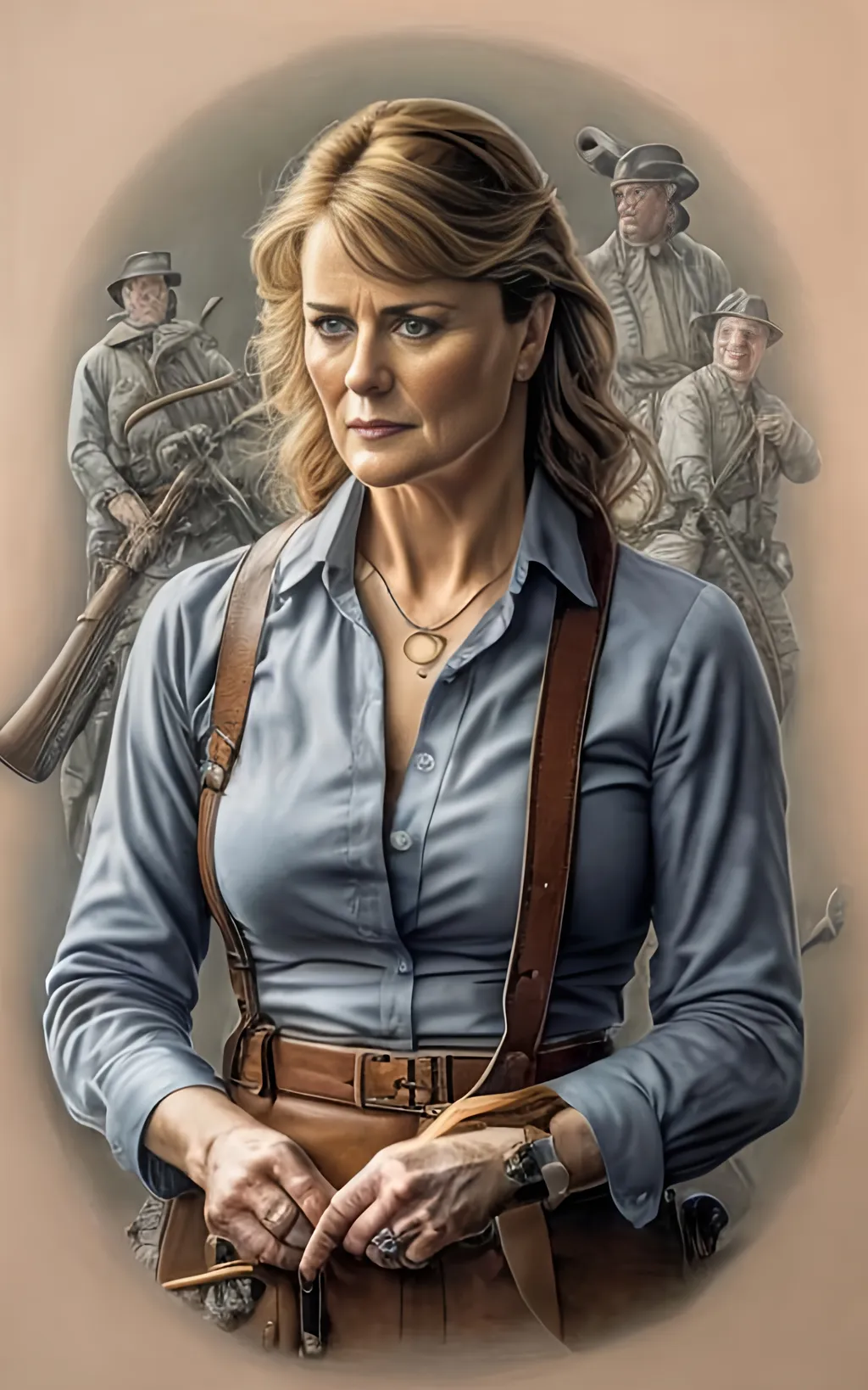 Prompt: create a highly detailed colored pencil drawing standing portrait on grey paper, in the style of Norman Rockwell, Tsutomu Nihei and Steve Hanks. Every detail is meticulously captured, in HDR (High Dynamic Range), UHD (Ultra High Definition), and 1080p. Lucy Lawless, portraying D'Anna Biers in the drama tv movie "Battlestar Galactica." wearing a leather uniform. use sharp contrast and dramatic lighting. use best practices in art and design to create what would be considered an artistic masterwork. make the best use of positive and negative space. Sharp focus and rich color. leather futuristic uniform.

use all best practices in art and design to produce what would be recognized as a master work art piece. use accurate perspective and foreshortening. use atmospheric perspective. create expressive faces and use dramatic lighting. fur coat and fur hat.


Lucy Lawless, portraying D'Anna Biers, contributes curiosity and depth to the series as a "Colonial Fleet News" reporter and humanoid Cylon. Lawless's performance is accentuated by D'Anna's mix of professional attire and a hint of rebellion, reflecting her pursuit of the truth.