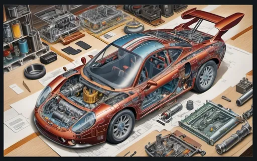 Prompt: create a realistic, hyper detailed, crisp focus, sharp focus, UHD, HDR, 128K, a hyper realistic, vibrant color technical illustration cutaway color pencil style drawing of small submersible disassembly parts exploded view disassembly, hyper detailed drawing, in the style of Norman Rockwell, Caravaggio, Steve Hanks, and Michael James Smith, using atmospheric perspective, with dramatic lighting, drawing of 
 . The drawing is predominantly adorned with rich vibrant colors, with a striking accent color, BD8B0E, adding an electrifying touch, 


a technical illustration cutaway drawing of a small submersible disassembly parts exploded view disassembly