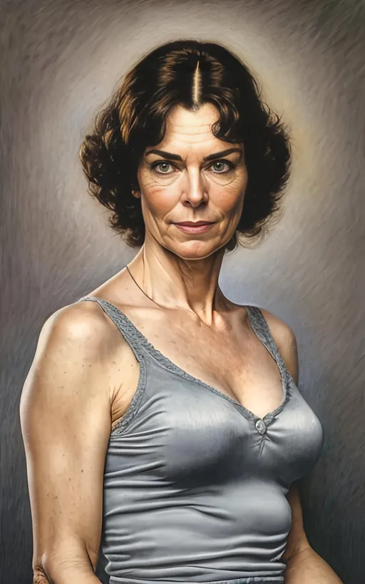 Prompt: create a highly detailed colored pencil drawing standing portrait on grey paper, in the style of Norman Rockwell, Tsutomu Nihei and Steve Hanks. Every detail is meticulously captured, in HDR (High Dynamic Range), UHD (Ultra High Definition), and 1080p. Michelle Forbes portrays Admiral Helena Cain in the drama tv movie "Battlestar Galactica." wearing a leather uniform. use all best practices in art and design to produce what would be recognized as a master work art piece. use accurate perspective and foreshortening. use atmospheric perspective. create expressive faces and use dramatic lighting. fur coat and fur hat. Michelle Forbes portrays Admiral Helena Cain: Pegasus's formidable commander, Cain, exudes steely authority in her perfectly tailored uniform. Her blonde hair, pulled back in a tight bun, and her cold blue eyes leave no room for doubt about her unwavering resolve. Her crisp attire, devoid of any personal touches, reflects her single-minded focus on military efficiency and victory at any cost. She's a force of nature, her presence demanding obedience and respect, even from the seasoned officers of Galactica., cinematic, illustration, poster, portrait photography