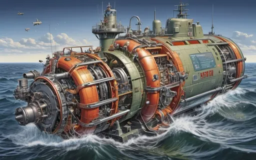Prompt: create a realistic, hyper detailed, crisp focus, sharp focus, UHD, HDR, 128K, a hyper realistic, vibrant color technical illustration cutaway color pencil style drawing of small submersible disassembly parts exploded view disassembly, hyper detailed drawing, in the style of Norman Rockwell, Caravaggio, Steve Hanks, and Michael James Smith, using atmospheric perspective, with dramatic lighting, drawing of 
 . The drawing is predominantly adorned with rich vibrant colors, with a striking accent color, BD8B0E, adding an electrifying touch, 


a technical illustration cutaway drawing of a small submersible disassembly parts exploded view disassembly