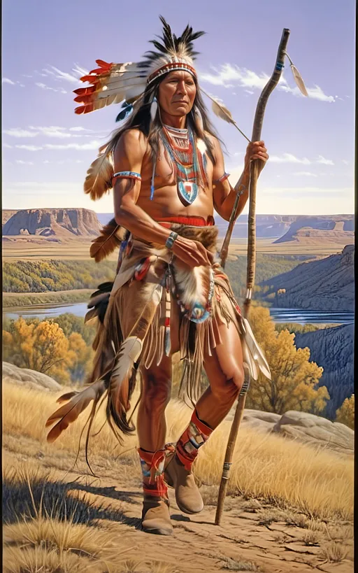 Prompt: create a realistic, hyper detailed, color pencil drawing, hyper detailed, UHD, HDR, 128K, In the heart of a picturesque landscape drawing in the style of Norman Rockwell, Steve Hanks, and Michael James Smith, dramatic natural lighting, portrait of a The Sioux Indian on a galloping horse counting coup is a traditional Native American ceremonial hunt that holds cultural significance among the Sioux people. In this dance, participants often wear elaborate traditional regalia, adorned with feathers, beads, and other symbolic elements.

Imagine a Sioux Indian dog dancer on a galloping horse, dressed in vibrant and meticulously crafted attire, consisting of fringed clothing, a headdress adorned with feathers, and intricate beadwork reflecting the cultural heritage of the Sioux tribe. The dancer moves with purpose and grace, embodying the spirit of the dog dance.