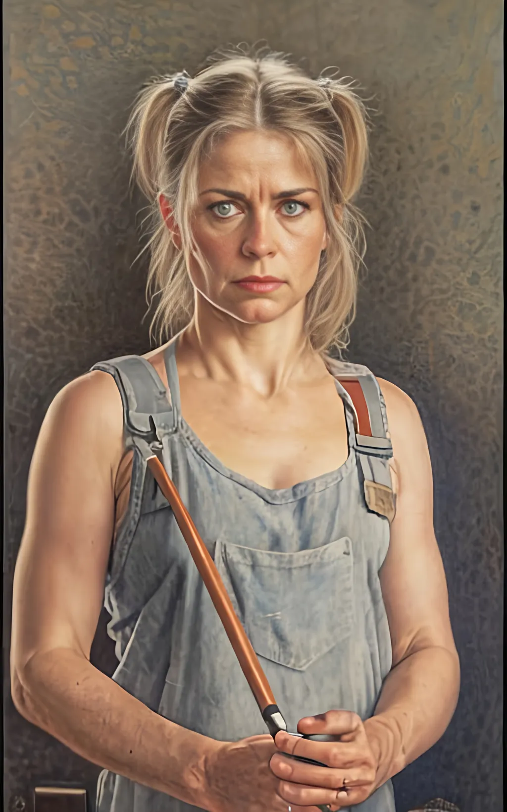 Prompt: create a highly detailed colored pencil drawing  standing portrait on grey paper, in the style of Norman Rockwell, Tsutomu Nihei and Steve Hanks. Every detail is meticulously captured, in HDR (High Dynamic Range), UHD (Ultra High Definition), and 1080p. Linda Hamilton, portraying Sarah Conner in the drama tv movie "Terminator." use costumes from the tv movie.

use all best practices in art and design to produce what would be recognized as a master work art piece. use accurate perspective and foreshortening. use atmospheric perspective. create expressive faces and use dramatic lighting. fur coat and fur hat.


Linda Hamilton, portraying Sarah Conner develops from a timid damsel in distress victim in the first film to a wanted fugitive committing acts of terrorism, a hardened warrior and mother who sacrificed everything for her son's future, on the verge of losing touch with her own humanity, and a mentor preparing and protecting a protégée for her destiny. portray her in her 20s wearing army gear.