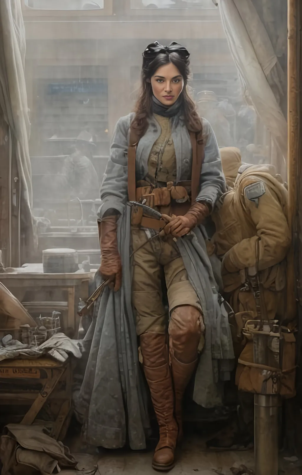 Prompt: create a highly detailed colored pencil drawing on grey paper, in the style of Norman Rockwell, Tsutomu Nihei and Steve Hanks. Every detail is meticulously captured, in HDR (High Dynamic Range), UHD (Ultra High Definition), and 1080p.   Paul Sofia Boutella embodies the role of Kora  in the drama tv movie "Rebel Moon." use costumes from the movie.

use all best practices in art and design to produce what would be recognized as a master work art piece. use accurate perspective and foreshortening. use atmospheric perspective. create expressive faces and use dramatic lighting. fur coat and fur hat.


Sofia Boutella embodies the role of Kora with an imposing physical presence, her lithe frame accentuated by the battle-worn armor she wears, adorned with intricate detailing and symbols that bear testament to her past as a formidable Imperium soldier. Kora's commanding gaze and fierce expression speak of a warrior's determination, her cropped dark hair framing a face marked by the scars of countless conflicts. 
