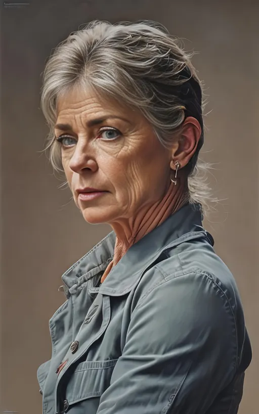 Prompt: create a highly detailed colored pencil drawing  standing portrait on grey paper, in the style of Norman Rockwell, Tsutomu Nihei and Steve Hanks. Every detail is meticulously captured, in HDR (High Dynamic Range), UHD (Ultra High Definition), and 1080p. Linda Hamilton in her 20s, portraying the 20 year old Sarah Conner in the drama tv movie "Terminator." use costumes from the tv movie. T-800 terminator robots.

use all best practices in art and design to produce what would be recognized as a master work art piece. use accurate perspective and foreshortening. use atmospheric perspective. create expressive faces and use dramatic lighting. fur coat and fur hat.


Linda Hamilton aged to her 20s, portraying Sarah Conner develops from a timid damsel in distress victim in the first film to a wanted fugitive committing acts of terrorism, a hardened warrior and mother who sacrificed everything for her son's future, on the verge of losing touch with her own humanity, and a mentor preparing and protecting a protégée for her destiny. portray her in her 20s wearing army gear.