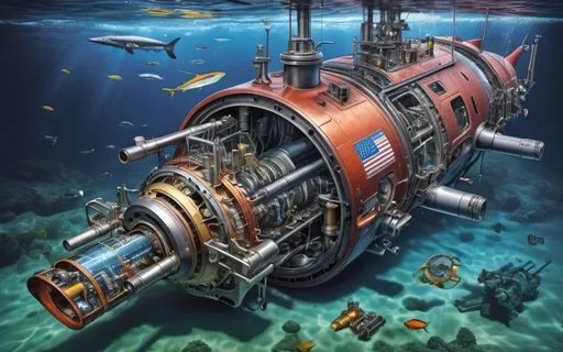 Prompt: create a realistic, hyper detailed, crisp focus, sharp focus, UHD, HDR, 128K, a hyper realistic, vibrant color technical illustration cutaway color pencil style drawing of small submersible disassembly parts exploded view disassembly, hyper detailed drawing, in the style of Norman Rockwell, Caravaggio, Steve Hanks, and Michael James Smith, using atmospheric perspective, with dramatic lighting, drawing of 
 . The drawing is predominantly adorned with rich vibrant colors, with a striking accent color, BD8B0E, adding an electrifying touch, 


a technical illustration cutaway drawing of a small submersible disassembly parts exploded view disassembly